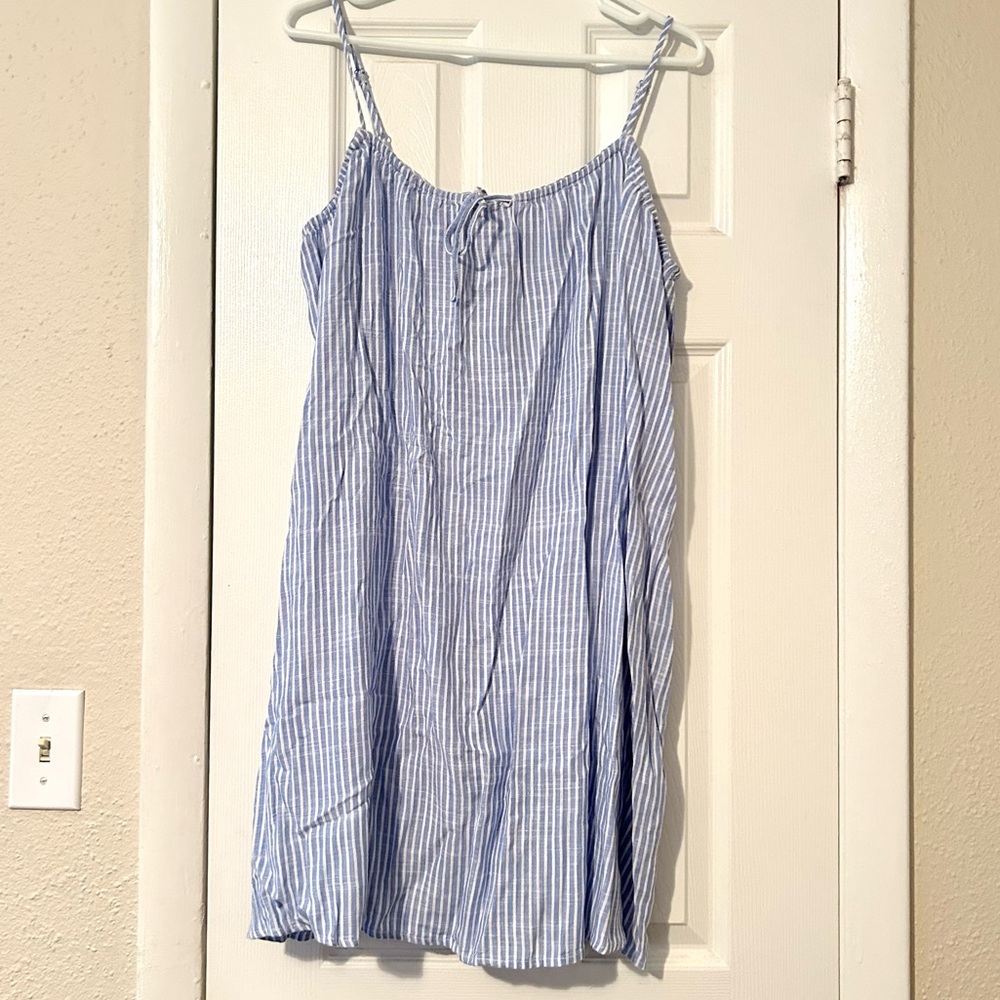 H&M sundress beach coverup dress, size S, blue and white striped